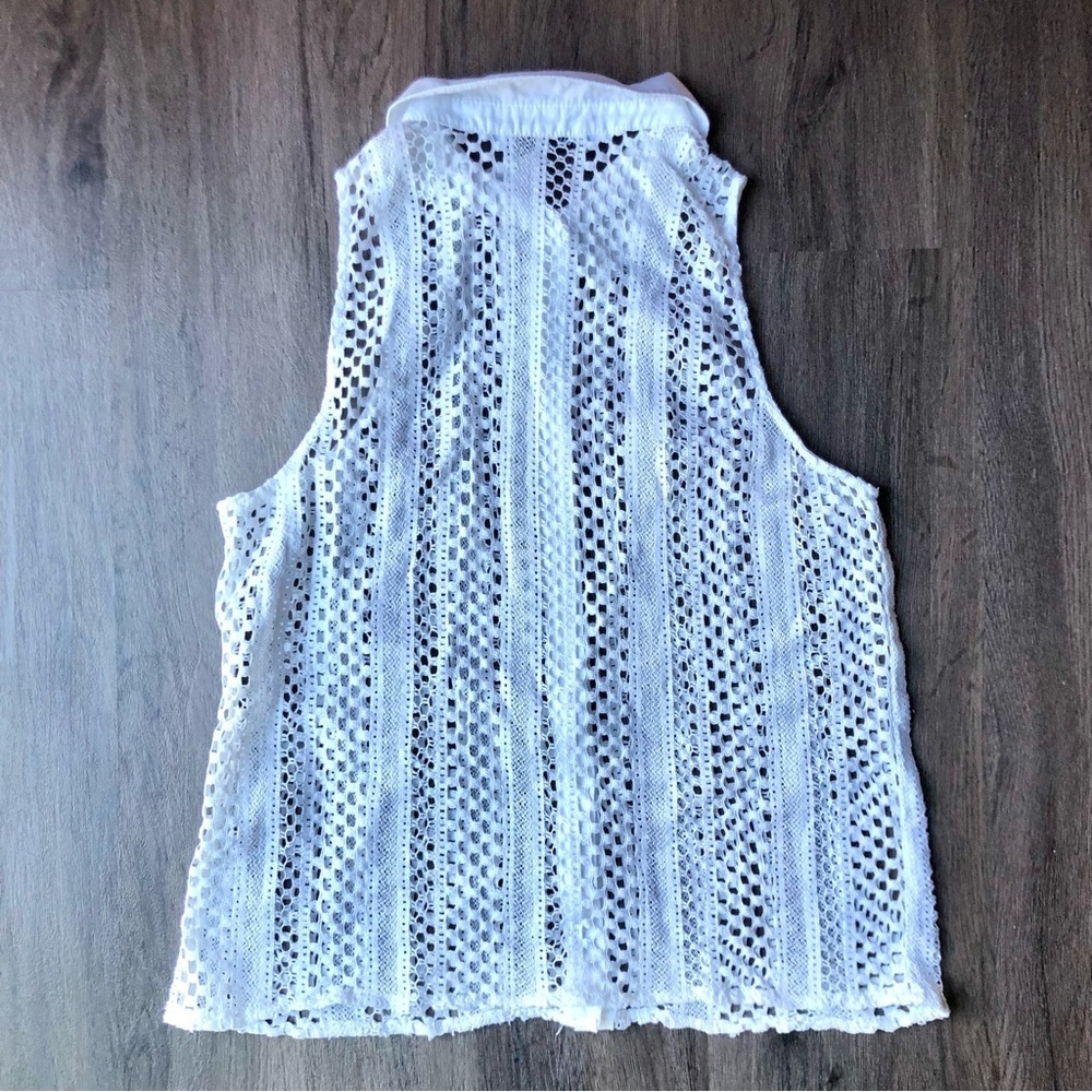 Zara Crochet Collared Top White Size S Retro 60s Mod Layer Tennis Prep Retro Fun - Picture 3 of 6